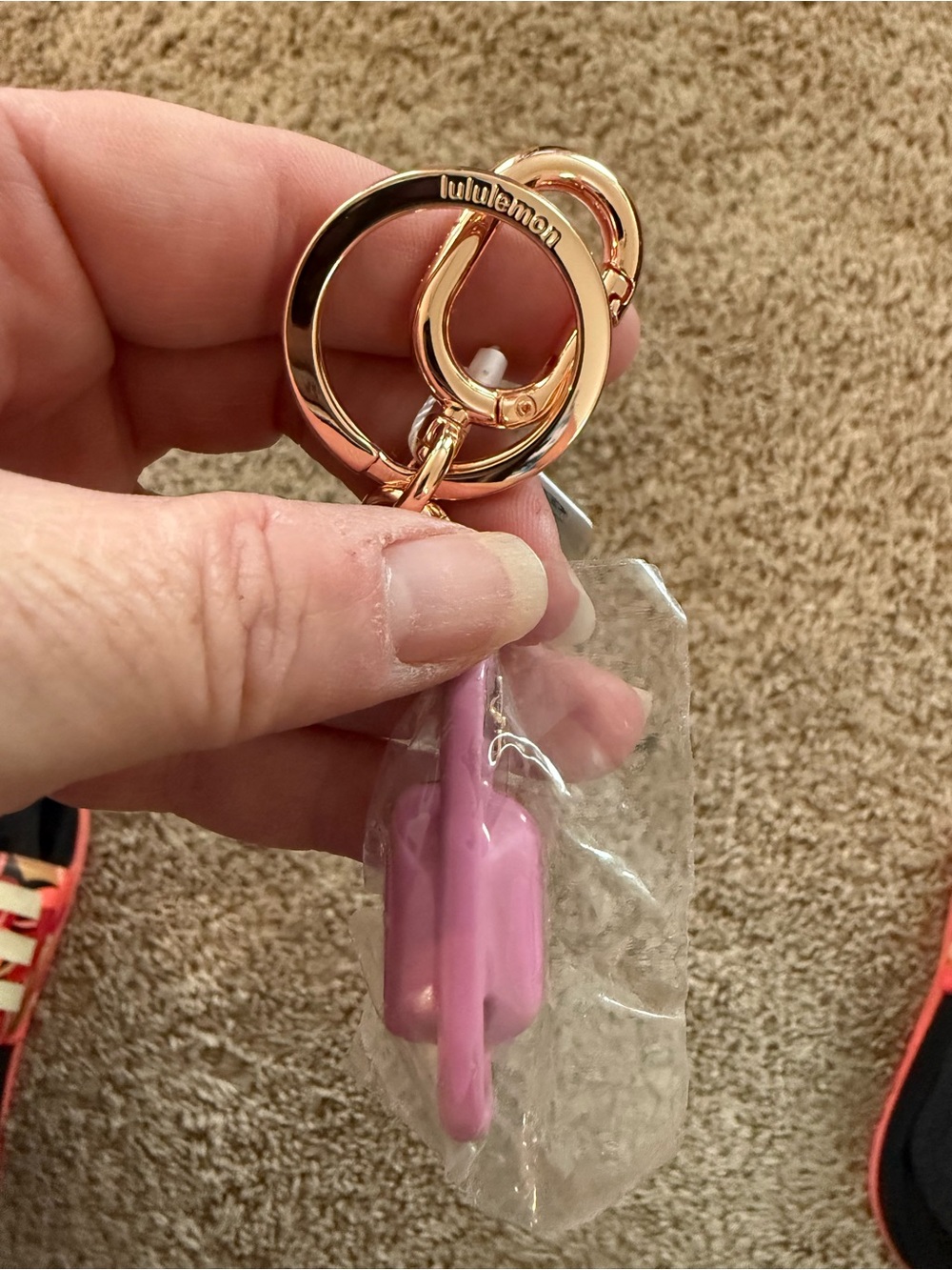 Lululemon Gold-Tone Keyring with Pink Mini belt bag Charm - Picture 2 of 2